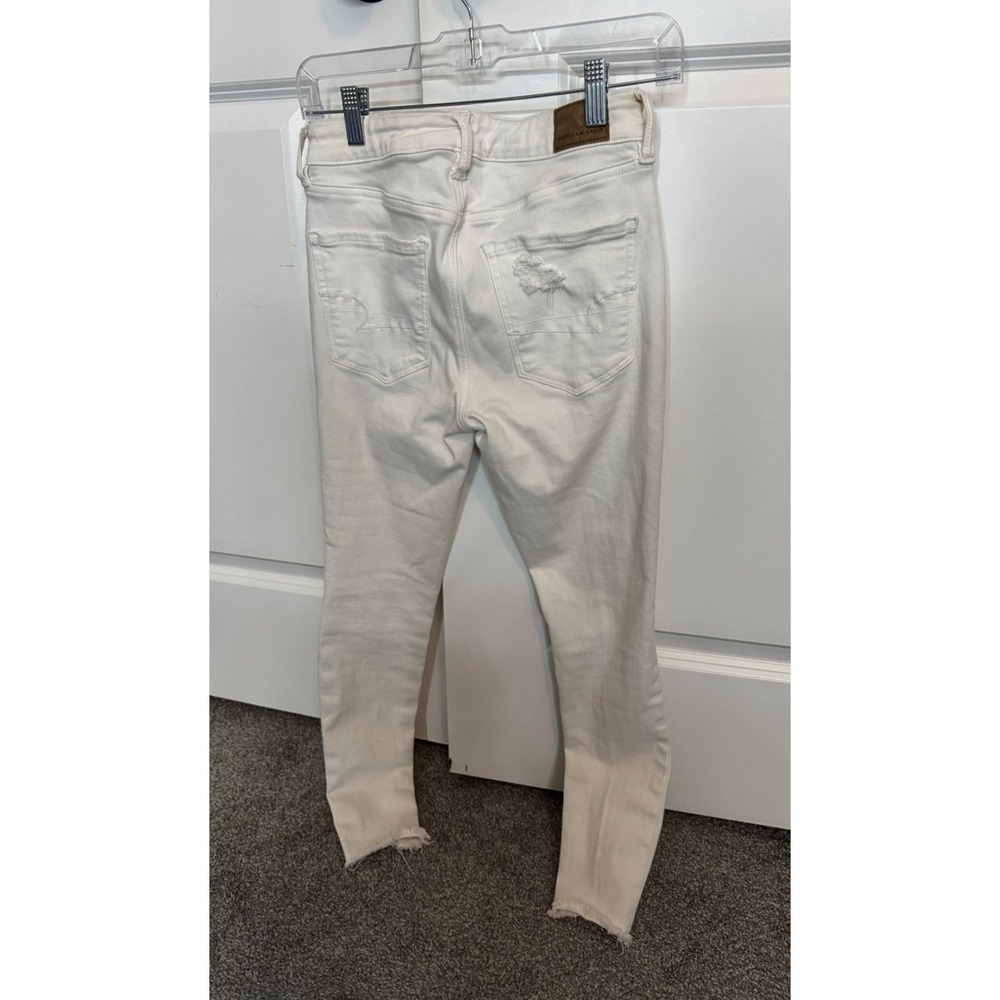 American Eagle White Skinny Stretch Jeans Ripped Distressed Size 4 Short - Picture 6 of 7